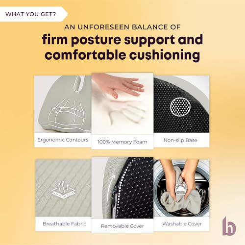 betterhood PosturePro Coccyx Seat Cushion for Tailbone Pain Relief, Anti Slip Orthopedic Ergonomic Office Chair Memory Foam Sitting Pillow for Sciatica Pain Relief, Cotton Cover (Large - Grey) - Image 5