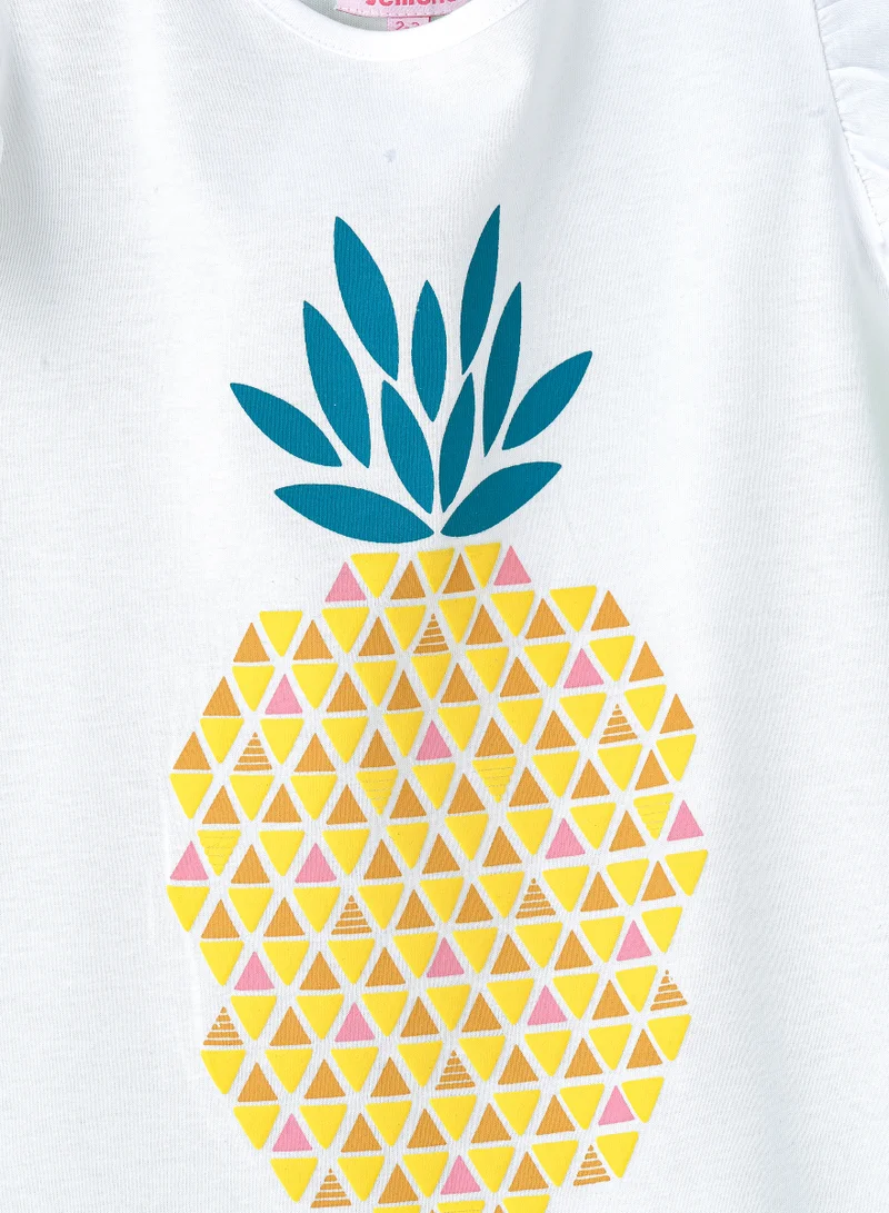 Jelliene Crisp White Pineapple Cotton Tee for Girls