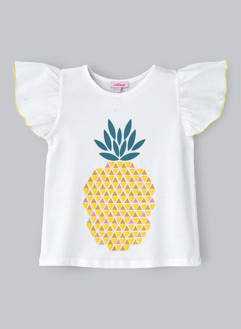 Jelliene Crisp White Pineapple Cotton Tee for Girls