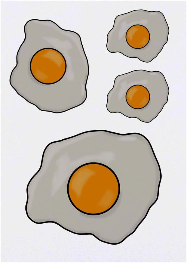 4 x Fried Egg Temporary Tattoos Water Resistant SkinSafe NonToxic Transfers Mixed Sizes TO00036021