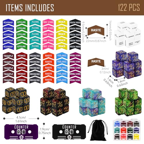 FIGURESLAB 122PCS MTG Keyword Tokens Dice Life Counter Set for Magic Card Health Tracker Life Counter Bulk Ability MTG Dice Set Compatible with TCG Card Gaming Accessories CCG Creature Stats - Image 5