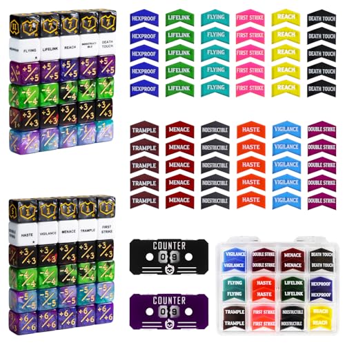 FIGURESLAB 122PCS MTG Keyword Tokens Dice Life Counter Set for Magic Card Health Tracker Life Counter Bulk Ability MTG Dice Set Compatible with TCG Card Gaming Accessories CCG Creature Stats - Image 1