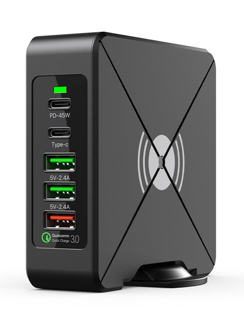 Excefore - 75W Smart Multi-Ports USB Charging Station, HUB Wireless Charger Station, Portable Desktop USB C Charging Station, Laptop Power Bank QC3.0 Type C PD Phone Chargers Station - Image 1