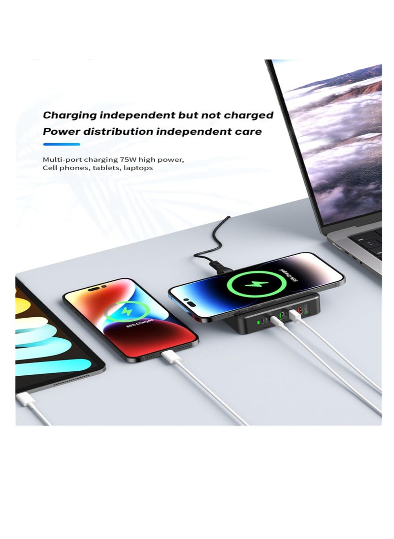 Excefore - 75W Smart Multi-Ports USB Charging Station, HUB Wireless Charger Station, Portable Desktop USB C Charging Station, Laptop Power Bank QC3.0 Type C PD Phone Chargers Station - Image 1