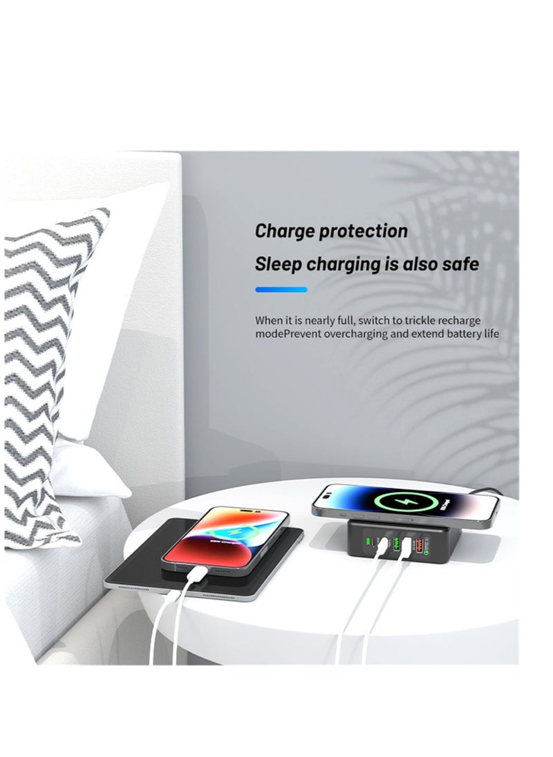 Excefore - 75W Smart Multi-Ports USB Charging Station, HUB Wireless Charger Station, Portable Desktop USB C Charging Station, Laptop Power Bank QC3.0 Type C PD Phone Chargers Station - Image 1