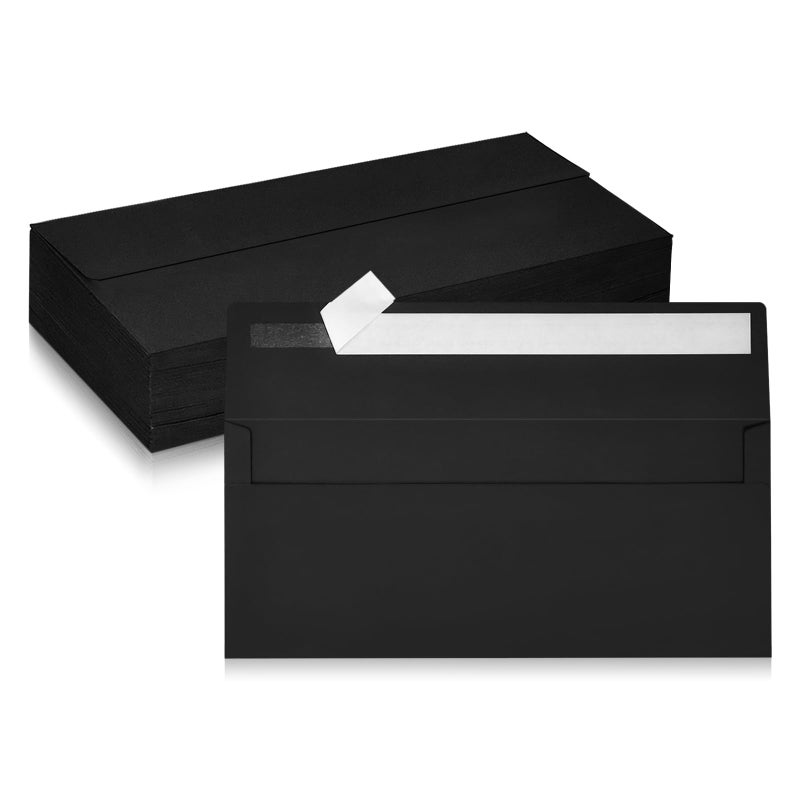 50 Pack #10 Business Envelopes, Black Standard Envelopes Self Seal, Letter Size Business Mailing Envelopes for Checks Letters Invoices Statements Birthday Graduation Wedding,4 1/8 x 9 1/2 Inch