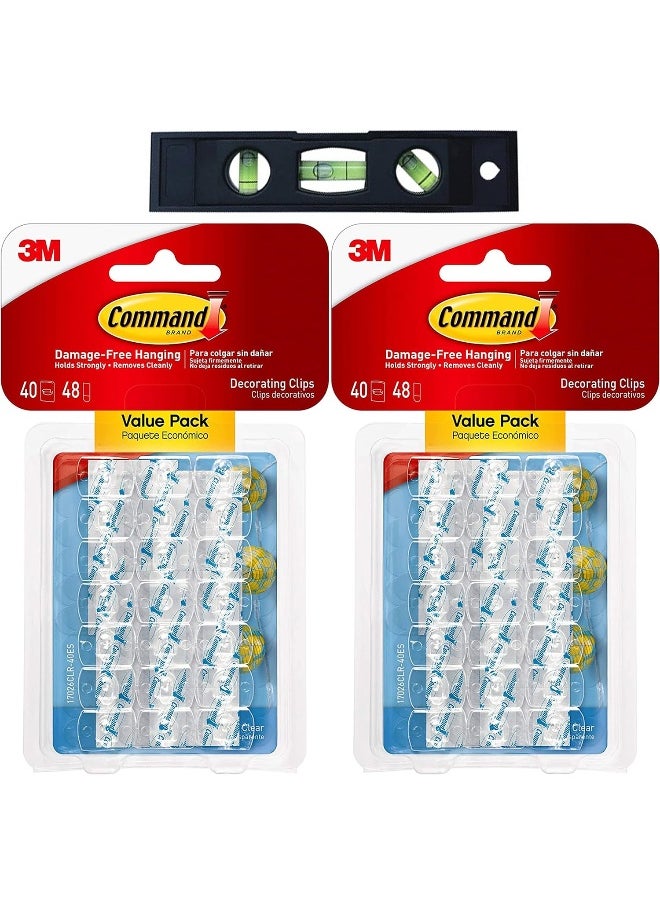 Command Clear Hooks Small - 80 Indoor Mini Plastic String Light Clips for Wall, Cable, Wire and Hanging with 96 Adhesive Strips and Wholesalehome Black Hook Torpedo Level  - Image 1