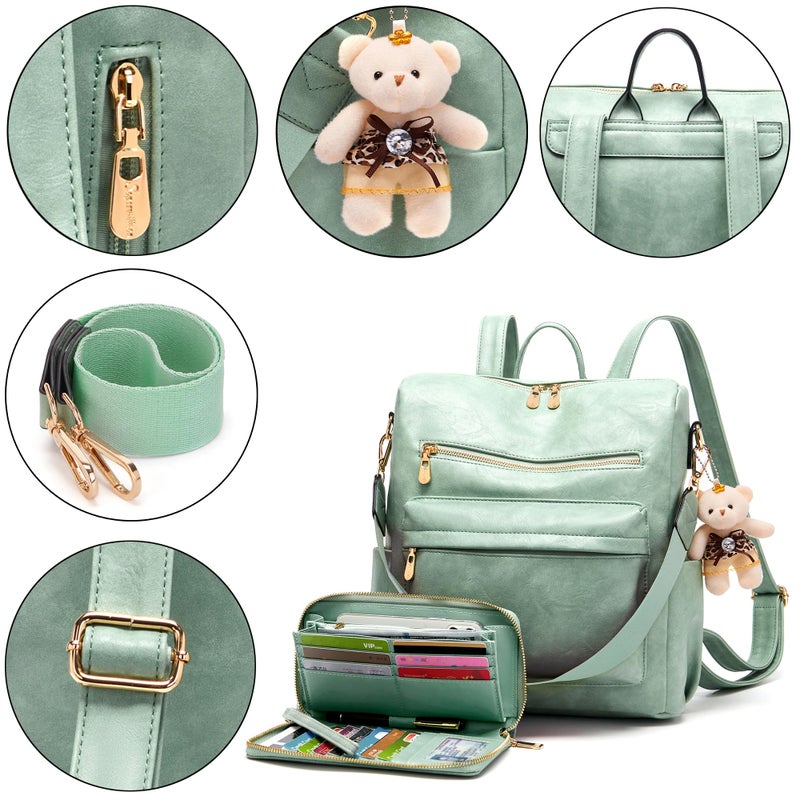 Soperwillton Women Backpack Purse Multipurpose Design Handbags Shoulder Bag PU Leather Travel bag Backpack Set 2pcs - Image 4