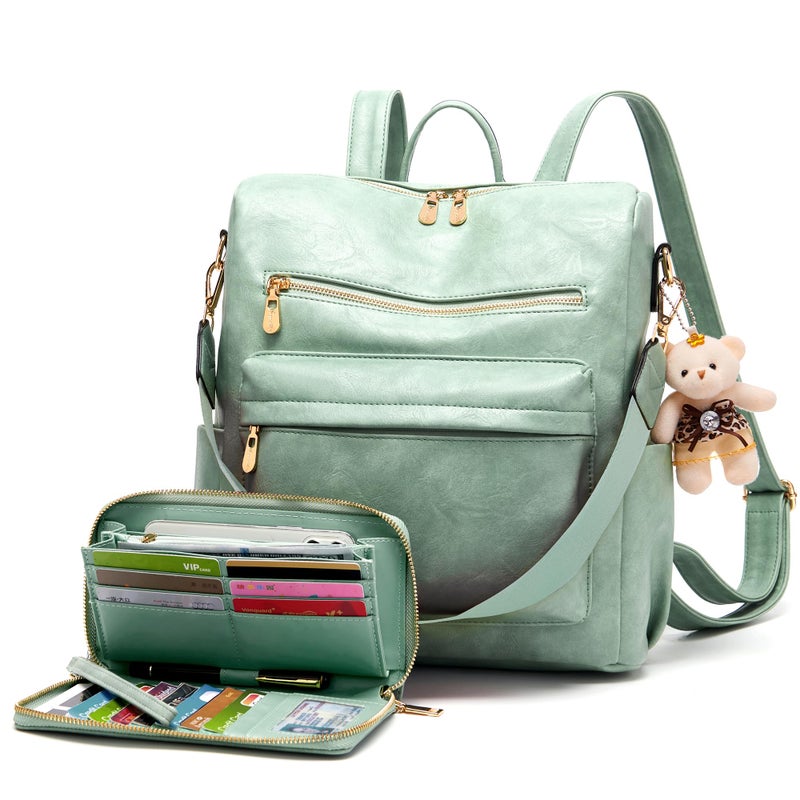 Soperwillton Women Backpack Purse Multipurpose Design Handbags Shoulder Bag PU Leather Travel bag Backpack Set 2pcs - Image 1