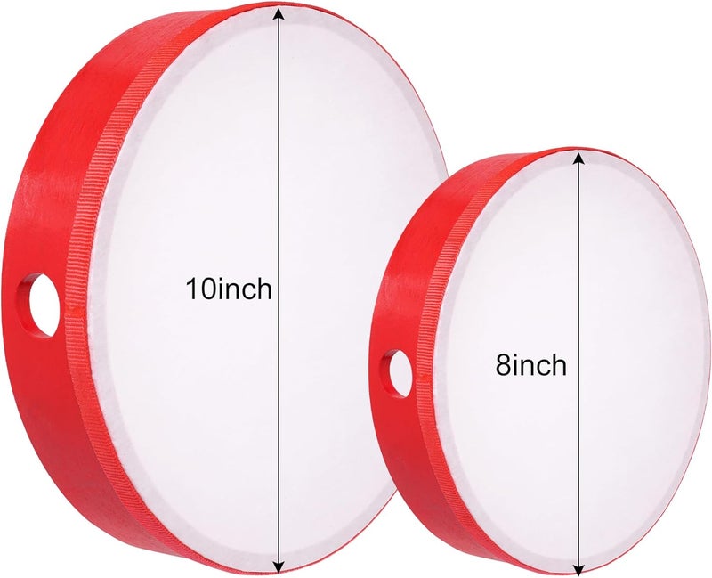 Nydotd Professional 10 Inch & 8 Inch Hand Drum Set with Wooden Beaters - Solid Poplar Frame, Synthetic Drumhead for Percussion, Performance, Rhythm Practice (Red) - Image 2