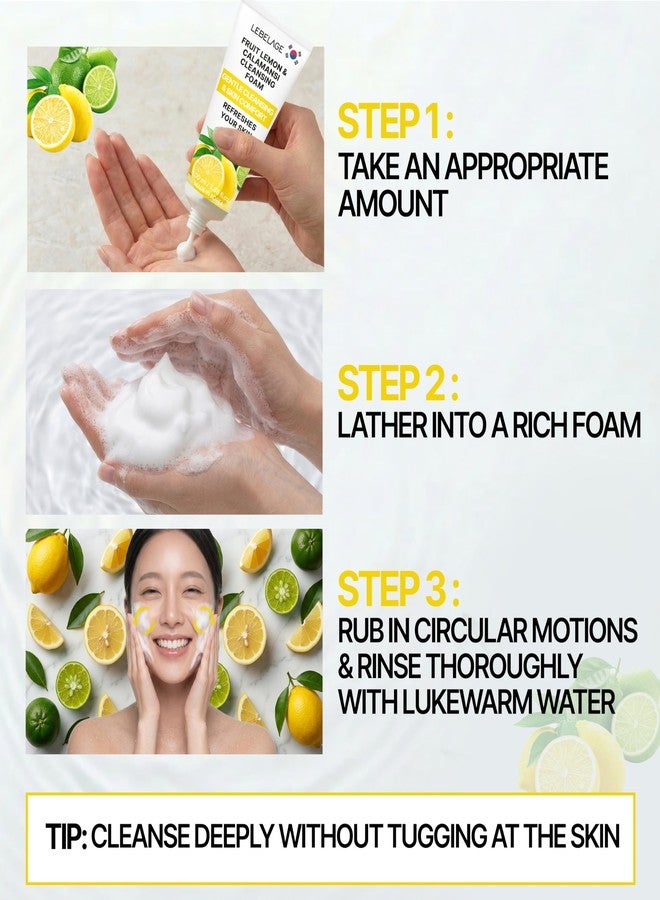 LEBELAGE Korean Lemon Facial Cleanser 3.38 oz | Cleansing Foam Face Wash | Low pH Gentle Hydrating Daily Facial Cleanser Sensitive Skin | Deep Cleansing Foaming Cleanser, Pore Care-All Skin Types - Image 5