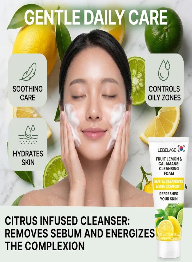 LEBELAGE Korean Lemon Facial Cleanser 3.38 oz | Cleansing Foam Face Wash | Low pH Gentle Hydrating Daily Facial Cleanser Sensitive Skin | Deep Cleansing Foaming Cleanser, Pore Care-All Skin Types - Image 4