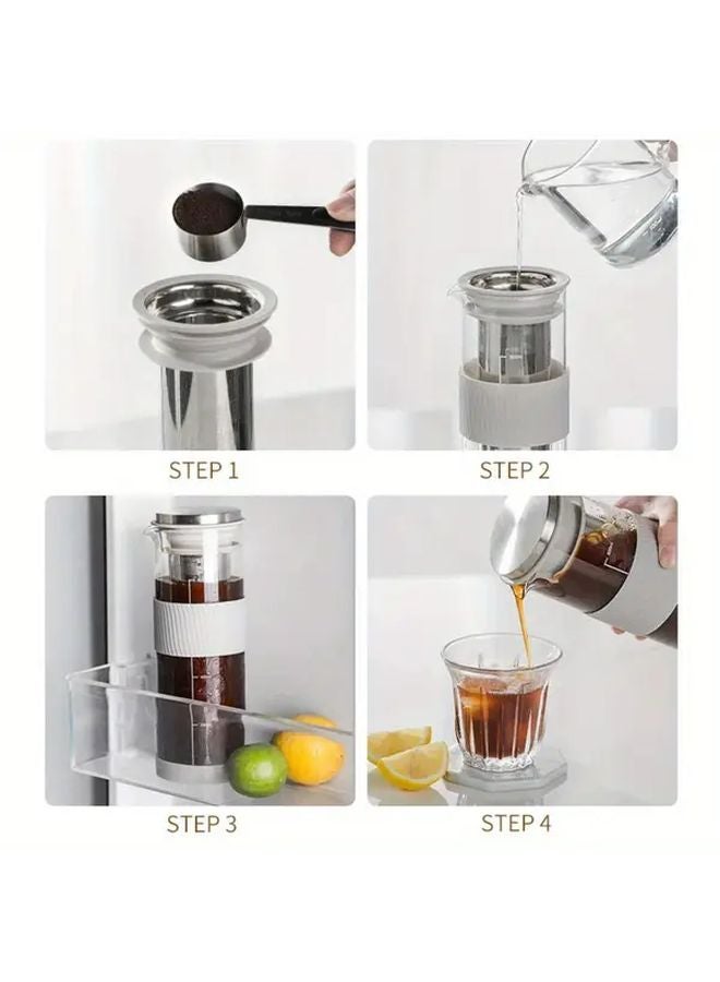 مصنع القهوة الباردة والشاي بسعة 800 مل من جراي، مع إبريق زجاجي محمول وفلتر من الفولاذ المقاوم للصدأ - Image 2