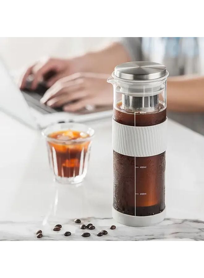 مصنع القهوة الباردة والشاي بسعة 800 مل من جراي، مع إبريق زجاجي محمول وفلتر من الفولاذ المقاوم للصدأ - Image 1