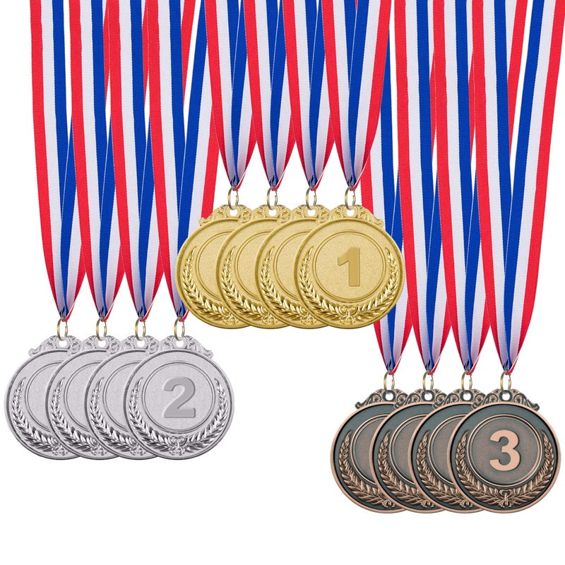 IHPUKIDI 12 Pieces Gold Silver Bronze Award Medals, Olympic Style Winner Medals Gold Silver Bronze Prizes for Sports, Competitions, Halloween Party Favors, 2 Inches - Image 1