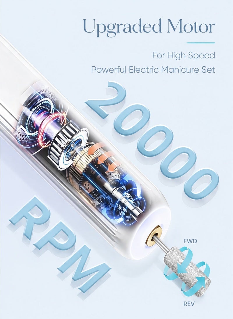 ووفيكسر جهاز برد أظافر كهربائي، طقم 12 قطعة مع إضاءة LED بزاوية 360 درجة، 3 سرعات، قابل لإعادة الشحن عبر منفذ USB، جهاز محمول للعناية بالأظافر، حقيبة تخزين، للاستخدام المنزلي، لون أبيض. - Image 3