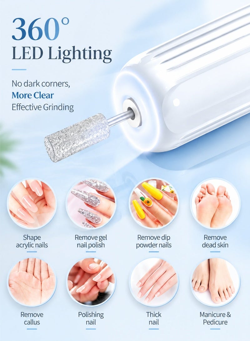 ووفيكسر جهاز برد أظافر كهربائي، طقم 12 قطعة مع إضاءة LED بزاوية 360 درجة، 3 سرعات، قابل لإعادة الشحن عبر منفذ USB، جهاز محمول للعناية بالأظافر، حقيبة تخزين، للاستخدام المنزلي، لون أبيض. - Image 4