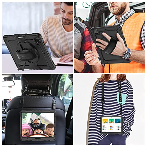 SEYMAC stock Case for iPad Pro 12.9'' 2022/2021/2020/2018 with Screen Protector 360 Rotating Stand Hand Strap, Drop-Proof Case for iPad Pro 12.9''(6th/5th/4th/3rd Generation), Black - Image 5
