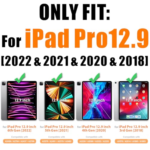 SEYMAC stock Case for iPad Pro 12.9'' 2022/2021/2020/2018 with Screen Protector 360 Rotating Stand Hand Strap, Drop-Proof Case for iPad Pro 12.9''(6th/5th/4th/3rd Generation), Black - Image 2