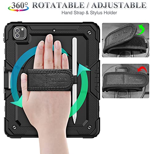SEYMAC stock Case for iPad Pro 12.9'' 2022/2021/2020/2018 with Screen Protector 360 Rotating Stand Hand Strap, Drop-Proof Case for iPad Pro 12.9''(6th/5th/4th/3rd Generation), Black - Image 3