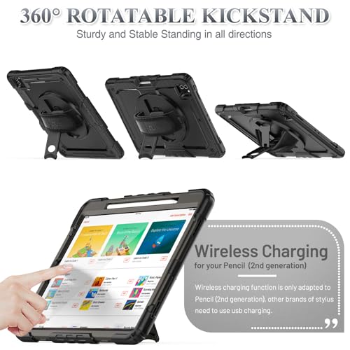SEYMAC stock Case for iPad Pro 12.9'' 2022/2021/2020/2018 with Screen Protector 360 Rotating Stand Hand Strap, Drop-Proof Case for iPad Pro 12.9''(6th/5th/4th/3rd Generation), Black - Image 4