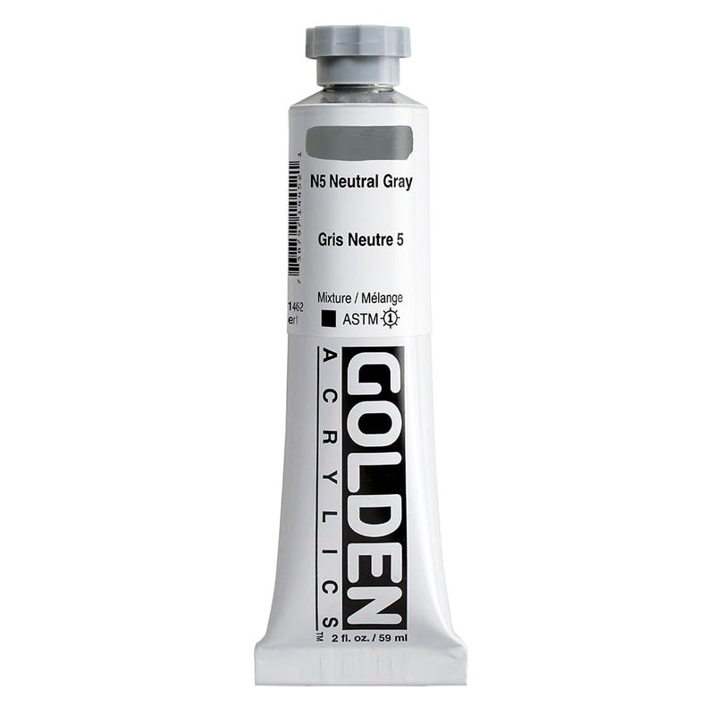 GOLDEN Heavy Body Acrylics, N5 Neutral Gray, 2 fl. oz. Tube, Professional Acrylic Paint, Opaque - Image 1