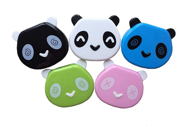 DMtse Cute Panda Simple Contact Lens Travel Case Container Kit Set with Mirror Bottle with Tweezers Container Holder - Image 1