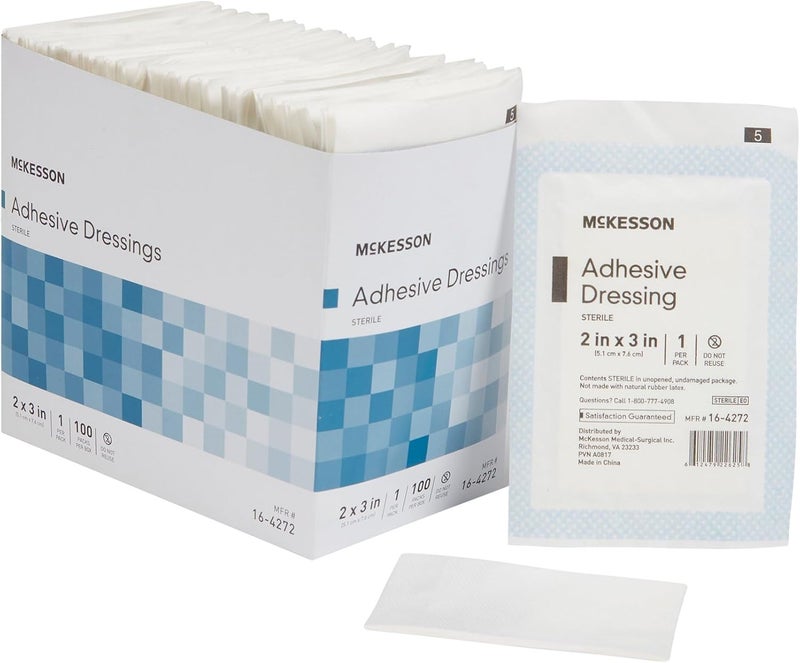 McKesson Adhesive Dressing, Sterile, Cotton/Polyester, 2 in x 3 in, 100 Count, 1 Pack