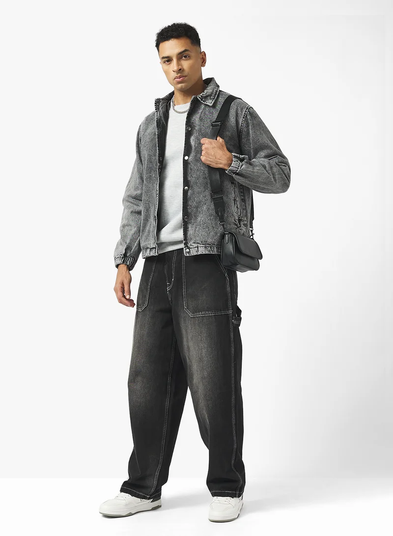 BRAVE SOUL Acid Wash Denim Jacket