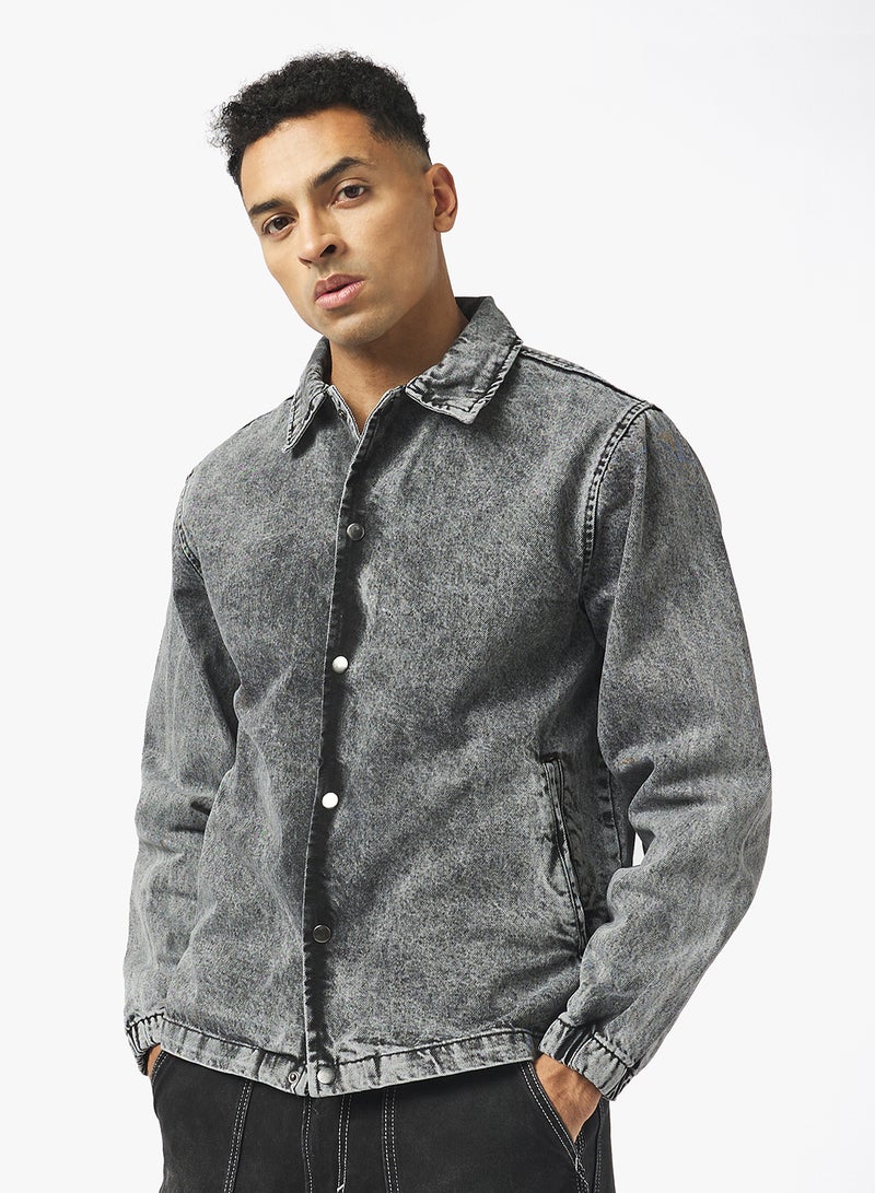 BRAVE SOUL Acid Wash Denim Jacket - Image 1