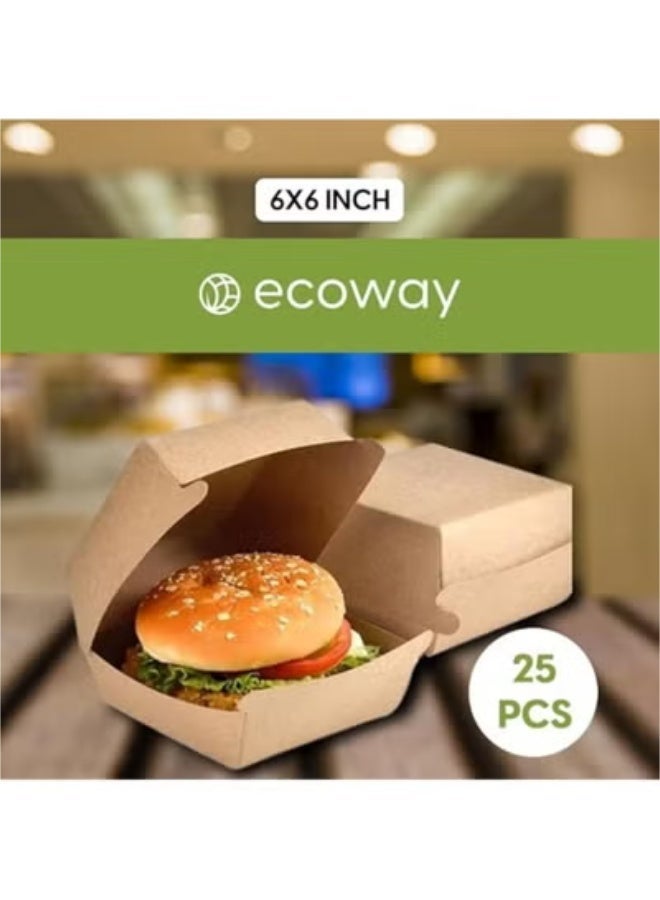 ايكواي ecoway 6 Inch Kraft Food Box Container Made With Craft Paper For Meals & Dessert, Take Away Container, Disposable, Eco-friendly, Compostable, Paperbox Restaurants - Pack Of 25, Brown - Image 2