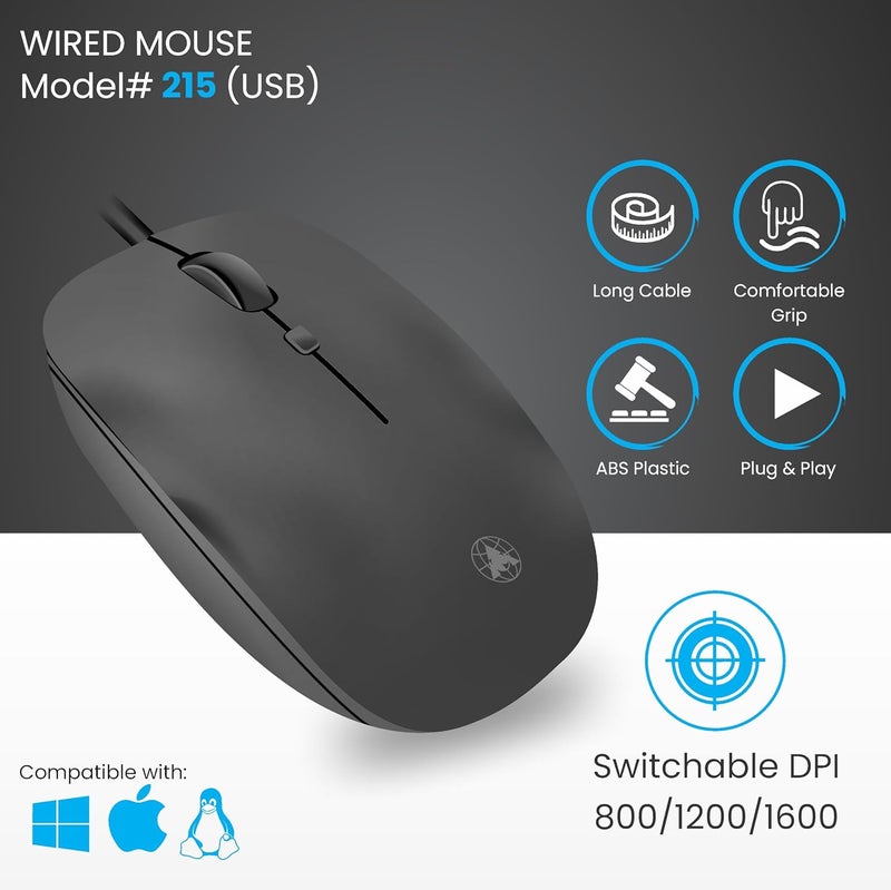 ProDot 5-in-1 Wired Combo Pack | 247s Wired Keyboard + Quad Optical Mouse with Adjustable DPI + 4 in1 Port USB Hub + USB Type-A to Type-C OTG + Anti-Slip Mouse Pad | for Laptop/Desktop - Image 2
