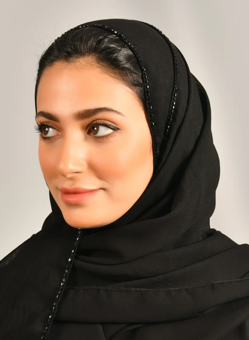 HAWRAA ABAYA Black veil with black embroidery on the edges