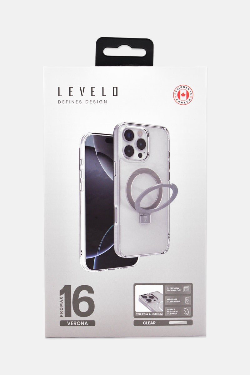 LEVELO iPhone 16 Pro Max Verona Ring Stand Protective Case, Transparent - Image 4
