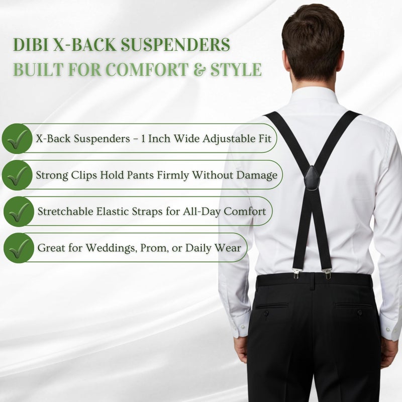 Dibi Black Suspenders for Men, Adjustable X Back 4 Strong Clips - Image 3