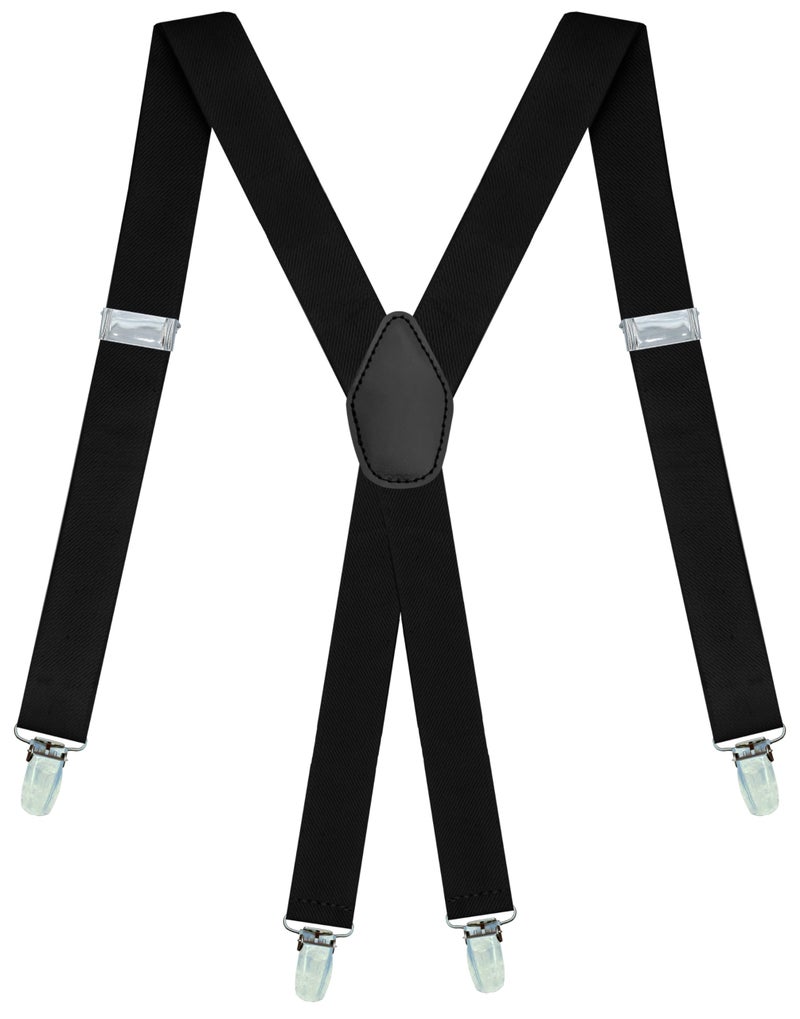 Dibi Black Suspenders for Men, Adjustable X Back 4 Strong Clips - Image 1