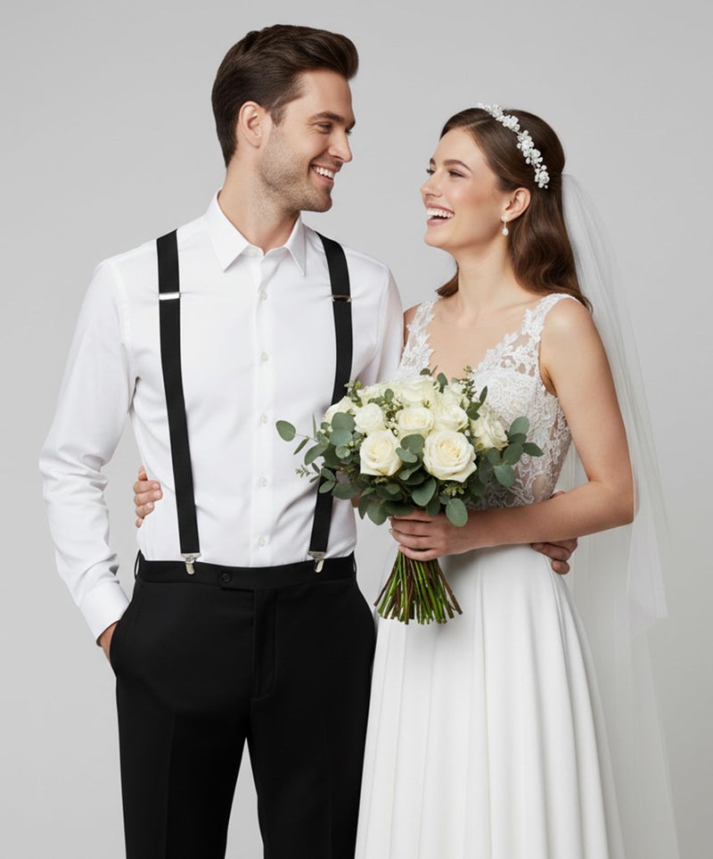 Dibi Black Suspenders for Men, Adjustable X Back 4 Strong Clips - Image 4