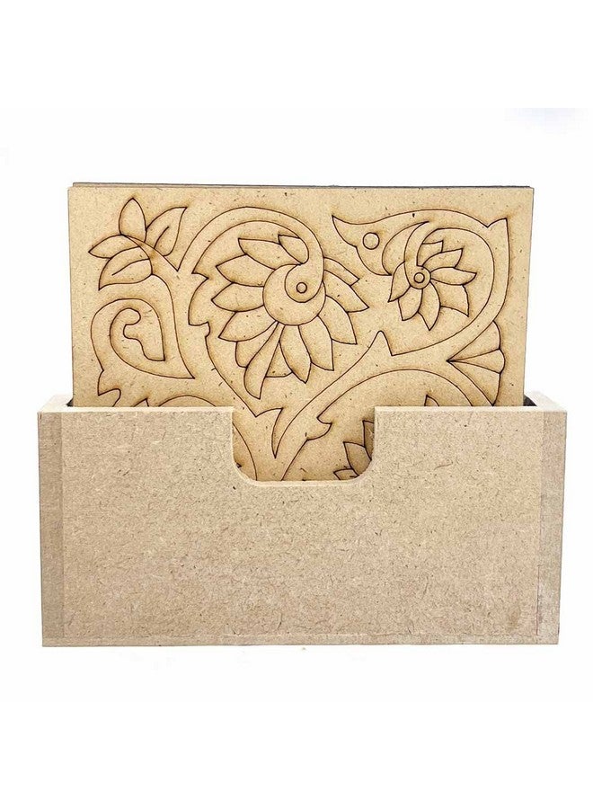 Adikala Square Shaped Floral Design Engraved Coaster with Stand | Mithila | Hand Painted | Tea Coaster | Décor and Gifts | 4. INCH Set of 6 - Image 1