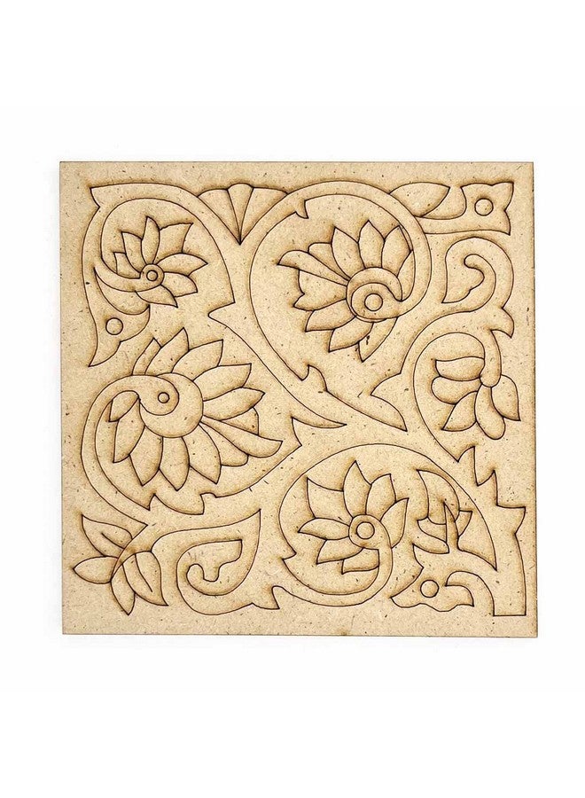 Adikala Square Shaped Floral Design Engraved Coaster with Stand | Mithila | Hand Painted | Tea Coaster | Décor and Gifts | 4. INCH Set of 6 - Image 4