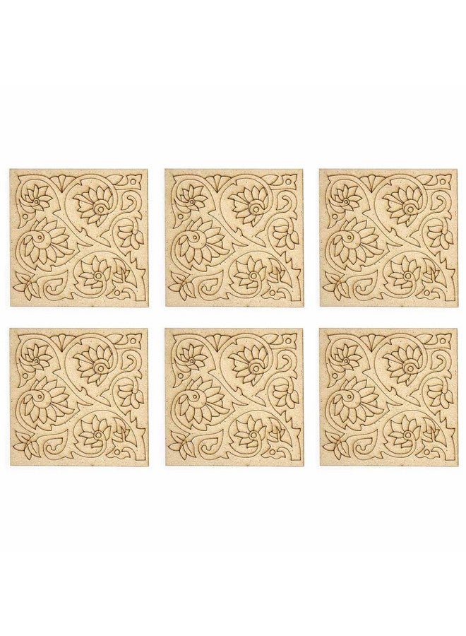 Adikala Square Shaped Floral Design Engraved Coaster with Stand | Mithila | Hand Painted | Tea Coaster | Décor and Gifts | 4. INCH Set of 6 - Image 5
