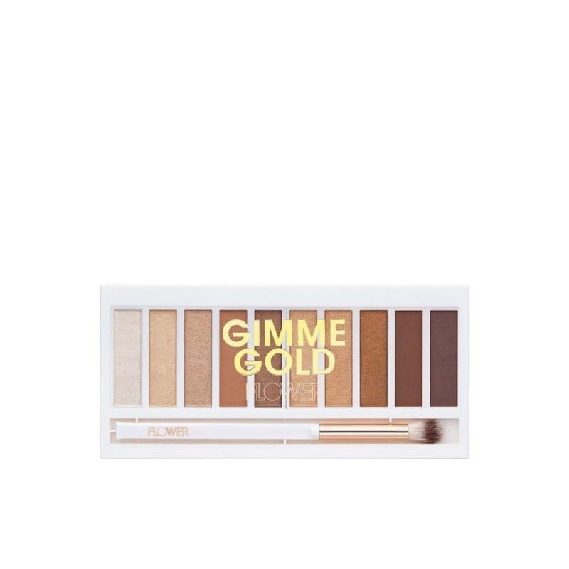 FLOWER Beauty By Drew Barrymore Shimmer + Shade Eyeshadow Palette - Neutral Colors + Ten Shades - Mix + Layers Shades - Easily Blendable + Rich Color Payoff - Brush Included (Gimme Gold) - Image 1