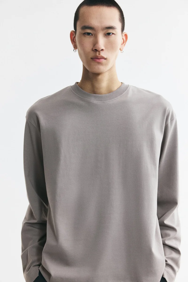H&M  Relaxed Fit Long-sleeved cotton T-shirt for Men | Best Price UAE