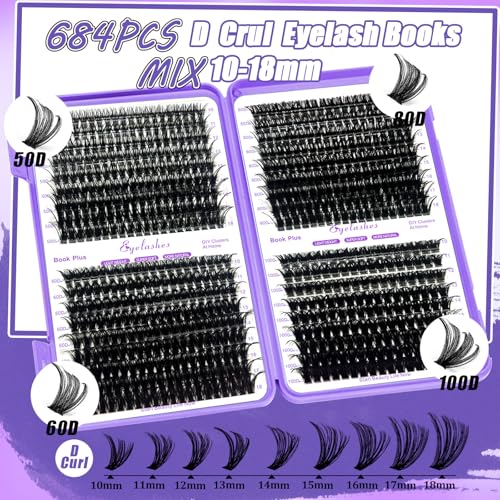DNSGOOR DIY Lash Extension Kit 804Pcs D Curl Individual Lash Clusters Eyelashes Extension Set with Mirror Lash Storage Box Lash Bond&Seal Glue Remover Tweezers Lash Brush Applicator - Image 3