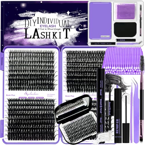 DNSGOOR DIY Lash Extension Kit 804Pcs D Curl Individual Lash Clusters Eyelashes Extension Set with Mirror Lash Storage Box Lash Bond&Seal Glue Remover Tweezers Lash Brush Applicator - Image 1