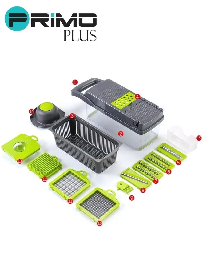 بريمو بلس 15 في 1 قطاعة الخضار متعددة الوظائف, محضرة طعام مع حاوية وسلة تصريف, قطاعة الفواكه والخضروات مع زر التنظيف الذاتي, مبشرة مطبخ, فاصل بياض البيض - Image 4