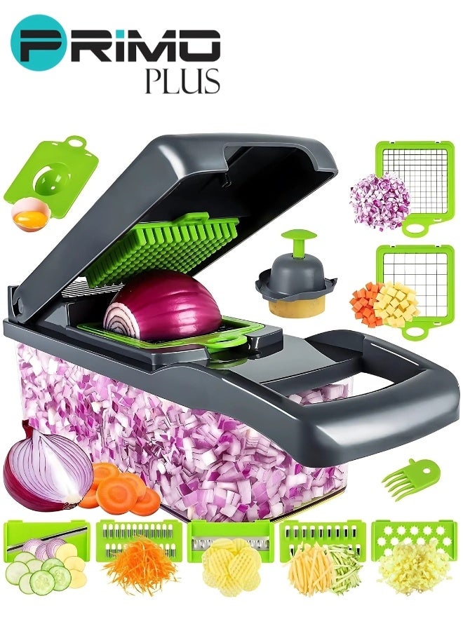 بريمو بلس 15 في 1 قطاعة الخضار متعددة الوظائف, محضرة طعام مع حاوية وسلة تصريف, قطاعة الفواكه والخضروات مع زر التنظيف الذاتي, مبشرة مطبخ, فاصل بياض البيض - Image 1