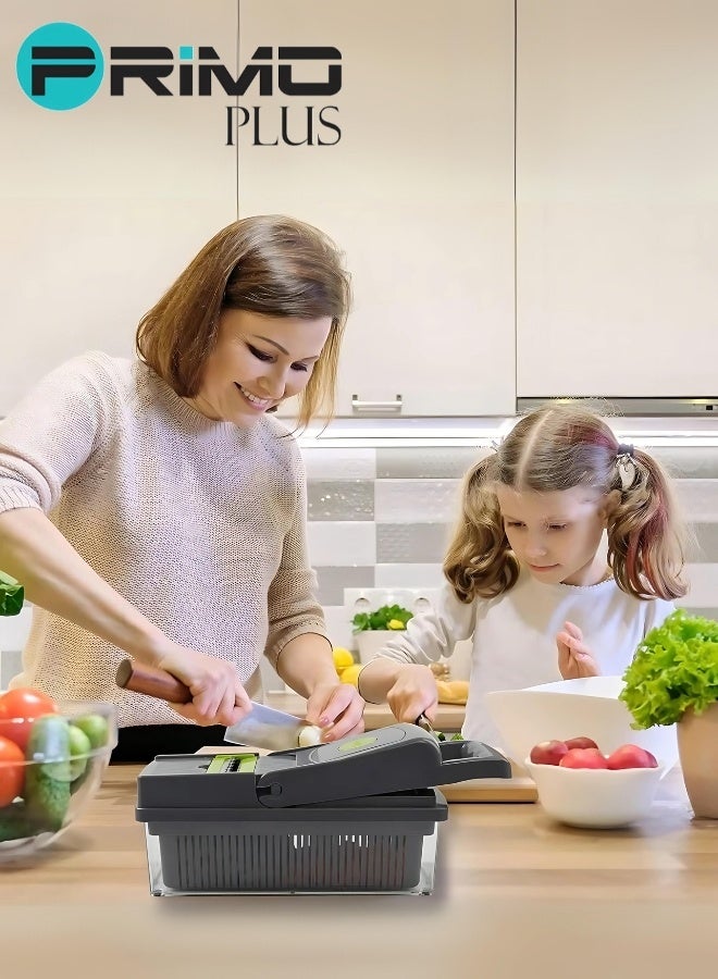 بريمو بلس 15 في 1 قطاعة الخضار متعددة الوظائف, محضرة طعام مع حاوية وسلة تصريف, قطاعة الفواكه والخضروات مع زر التنظيف الذاتي, مبشرة مطبخ, فاصل بياض البيض - Image 2
