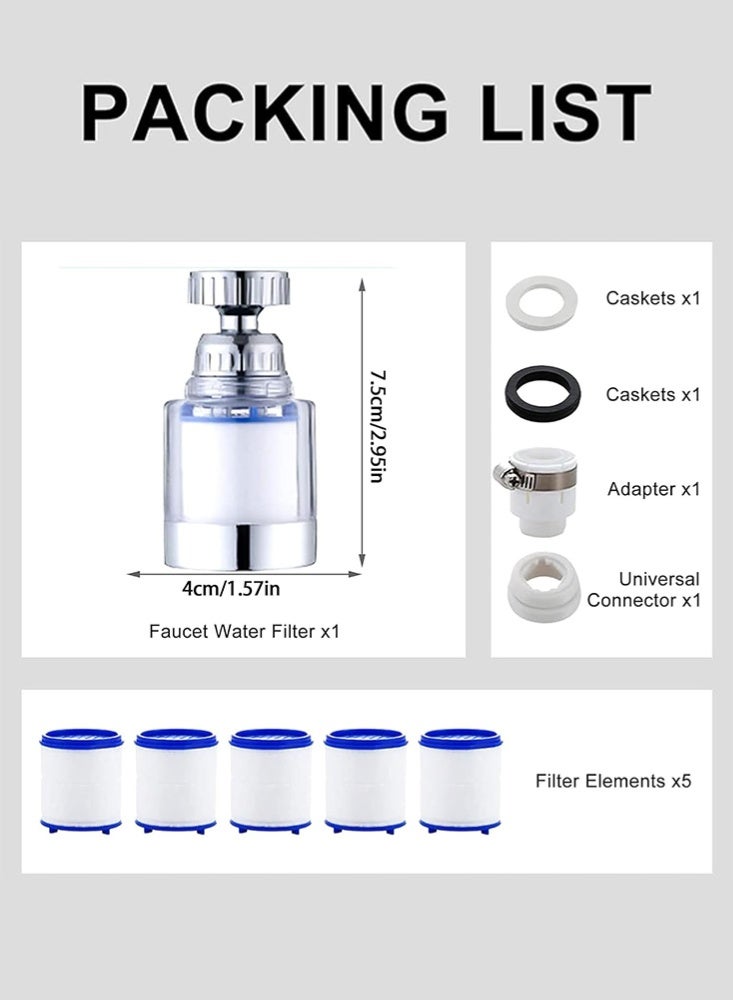 Monda Sink Filter Water Faucet,Universal 360°Rotating Bathroom Sink Filter with 5 Filter Element,Kitchen Faucet Water Filter Removes Chlorine Fluoride Heavy Metals Hard Water for Home Kitchen&Bathroom - Image 2