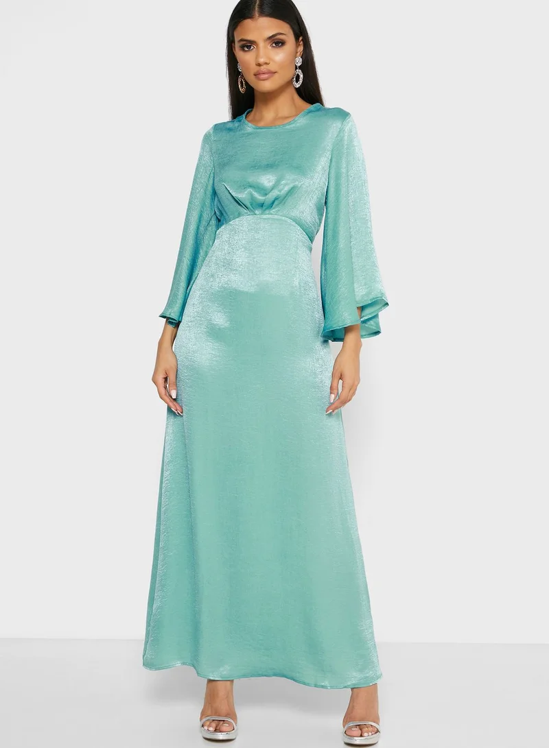Khizana Flare Sleeve Satin Maxi Dress
