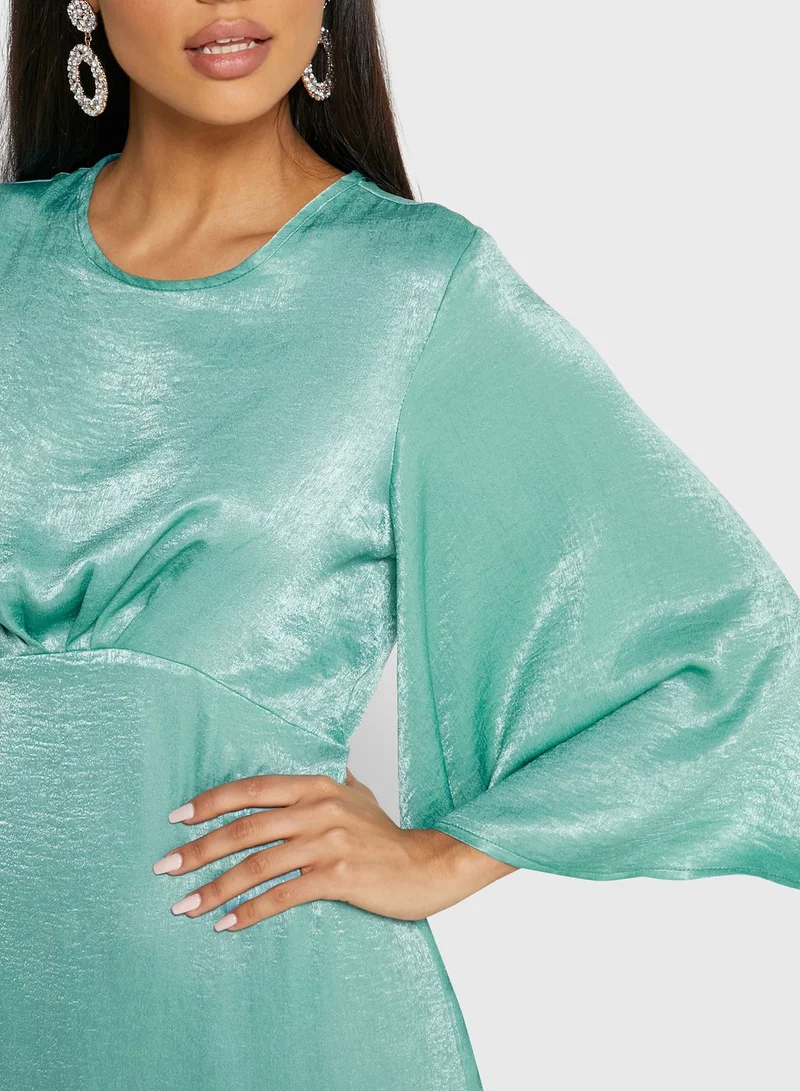Khizana Flare Sleeve Satin Maxi Dress